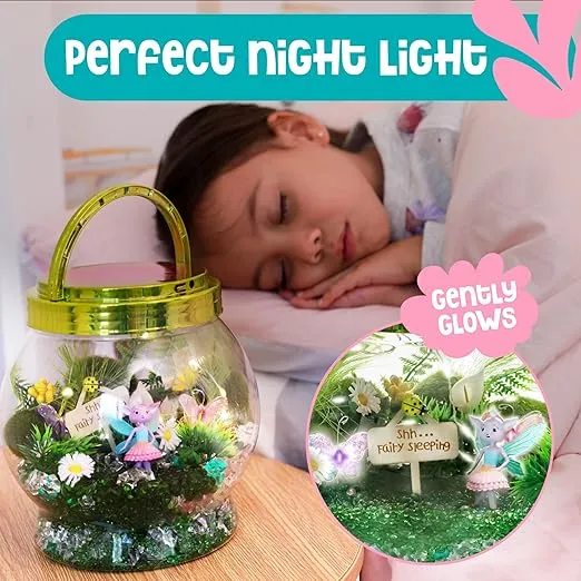 Fairy Garden Kit - DIY Light Up Terrarium Kit for Kids - Fairy Gifts for Girls Ages 5, 6-8, Little Girl Toys, Crafts for Girls - Birthday Gift for Five Year Old Girl