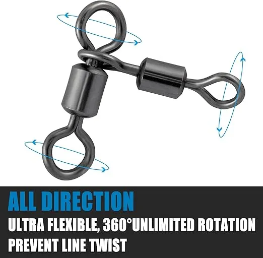 Dr.Fish 30/50 Pack 3 Way Swivels Barrel Swivels Fishing Swivels Catfish Swivels Fishing Tackle Hook Connector Surf Fishing Rig Trolling Catfish Rig Saltwater Freshwater
