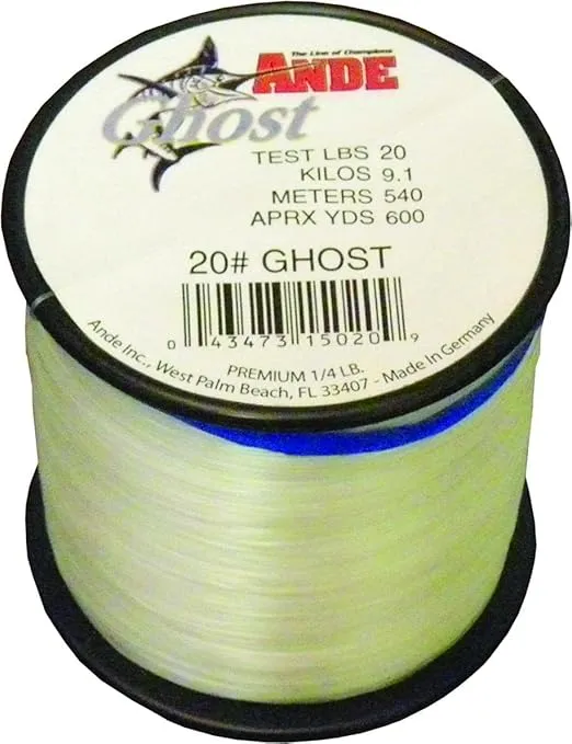 Ande G14-20C Ghost Monofilament Fishing Line, 1/4-Pound Spool, 20-Pound Test, Clear Finish, white