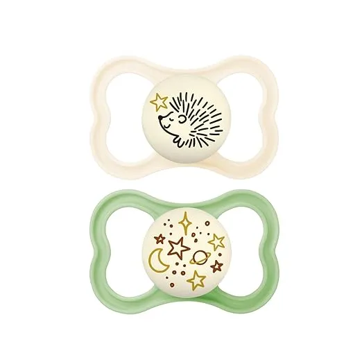 MAM Supreme Night Baby Pacifier, for Sensitive Skin, Patented Nipple, 2 Pack, 16+ Months, Unisex,2 Count (Pack of 1)