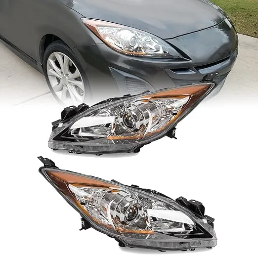 ECOTRIC Headlight Assembly Compatible with 2010-2013 Mazda 3 Front Lamp Headlamp Corner Projector Replace For MA2518130, MA2519130, NOT fit models with HID Headlights