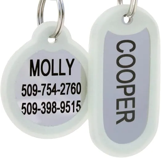 GoTags Personalized Dog Tags in Stainless Steel, Includes Glow in The Dark Tag Silencer to Reduce Noise and Protect Tag and Engraving, No Noise, Quiet Pet Tags, 2 Side Engraving, (Rectangle Shape)