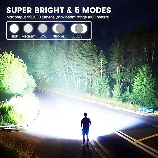 Rechargeable Flashlights High Lumens, 990,000LM Super Bright Led Flashlight Adjustable, Powerful 5 Modes Waterproof Flashlight Handheld Flash Light for Home Camping Emergencies