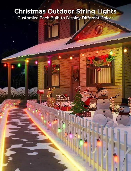 Govee Smart Outdoor String Lights H7020, RGBIC Warm White 48ft LED Bulbs for Christmas Decorations Outdoor, WiFi Patio Lights Work with Alexa, Google Assistant, APP Control, IP65 Waterproof