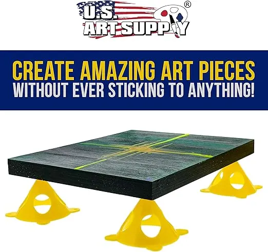 U.S. Art Supply Yellow Cone Canvas and Cabinet Door Risers - Acrylic and Epoxy Pouring Paint Canvas Support Stands (Pack of 20) Great to get Your Canvas or Cabinet Doors Pyramid Triangle Risers
