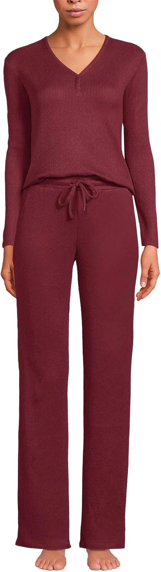 Lands' End Women's Cozy 2 Piece Pajama Set - Long Sleeve Top and Pants