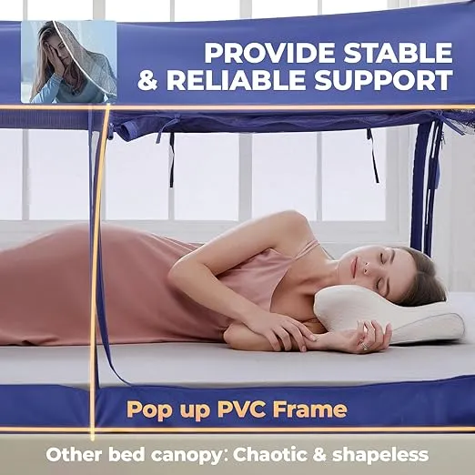 Alvantor Mosquito Net Bed Canopy Bed Tents Dream Tents Privacy Space Twin Size Sleeping Tents Indoor Pop Up Portable Frame Breathable Cottage Navy (Mattress Not Included)