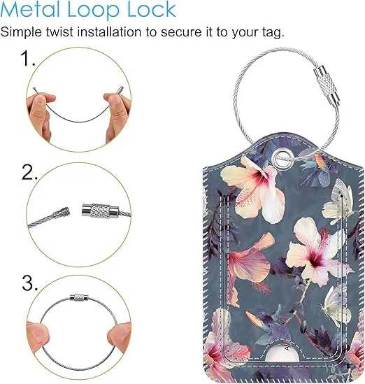 2 Pcs Luggage Tags, Fintie Privacy Cover ID Label with Stainless Steel Loop and Address Card for Travel Bag Suitcase, Blooming Hibiscus
