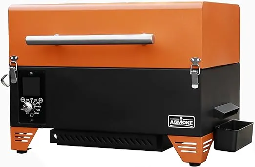 ASMOKE Portable Pellet Smoker Grill - AS350 256 sq. Pellet Smoker Grill w/Meat Probe, ASCA System™ Pellet Grill, Portable Smoker, Auto Temp Control 8-In-1 Small Table Top Smoker, Orange