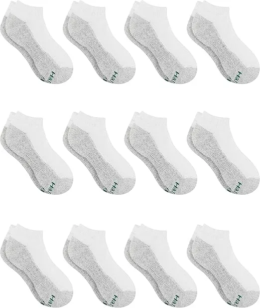 Hanes Boys' Socks, Double Tough Cushioned Ankle and No Show, 12-Pair Packs