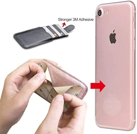 Phone Card Holder RFID Blocking Sleeve, Pu Leather Back Phone Wallet Stick-On Pull up 5 Card Holder Universally Pocket Covers Credit Cards Cash for iPhone/Android/Samsung/ Smartphones.Black (Black)