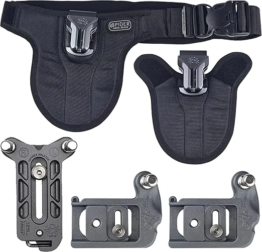 Spider Holster – SpiderPro Mirrorless Dual Camera System v2 for Carrying Two Professional Cameras and Heavy Gear Featuring Belt with Built-in Self-Locking Camera Holsters for Quick-Draw Camera Access