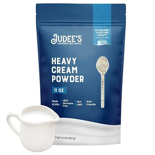 Judee's Heavy Cream Powder 11 oz - GMO and Preservative Free - Produced in the USA - 100% Gluten-Free - Keto Friendly - Add Healthy Fat to Coffee, Sauces, or Dressings - Make Liquid Heavy Cream