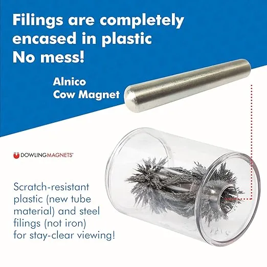 Dowling Magnets Mysterious Magnet Tube with Steel Filings - 3D Magnetic Field Viewer - Magnet Science Kit - Iron Filings and Magnet for Science Experiments - Makes Learning Magnetism Fun! Item SS31