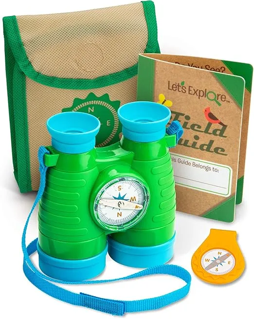 Melissa & Doug Let's Explore Binoculars & Compass Toy Play Set | Kids Outdoor Activity Set | Toy Binoculars | Camping Play Sets for Kids | Kids Binoculars | Gifts Boys & Girls Ages 3+
