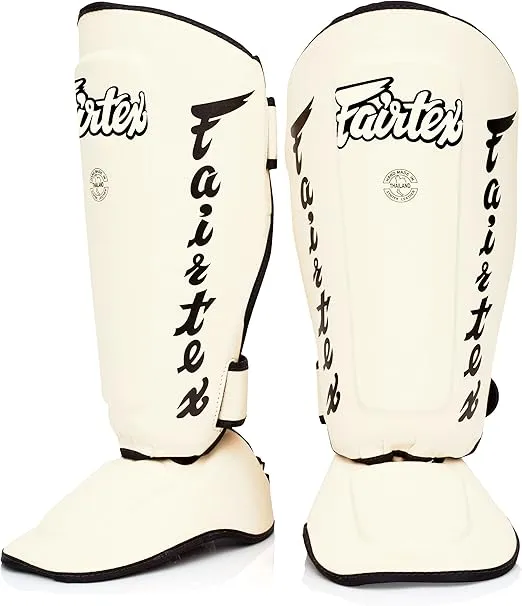 Fairtex SP7 Muay Thai Shin Guards for Men, Women, Kids | Shin Guards Made with Syntek Leather & are Premium, Lightweight & Durable | Detachable shin & Foot Protector
