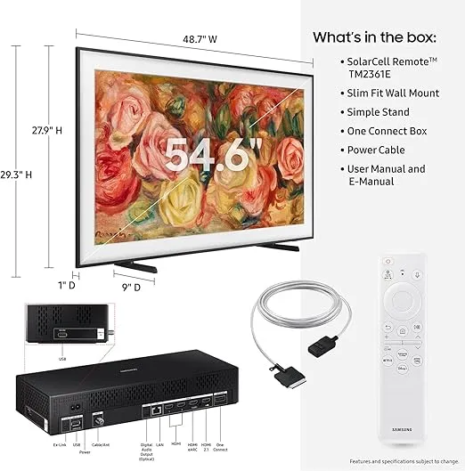 SAMSUNG 55-Inch Class QLED 4K LS03D The Frame Series Quantum HDR Smart TV w/ Dolby Atmos, Art Mode, Anti-Reflection, Customizable Frame, Slim Fit Wall Mount with Alexa Built-In (QN55LS03D, 2024 Model)