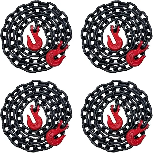 4PK - Falcon Cargo 1/2" X 10' Grade 80 Transport Binder Chain - 12000LB WLL - Clevis Grab Hook, Tie-Down, Towing