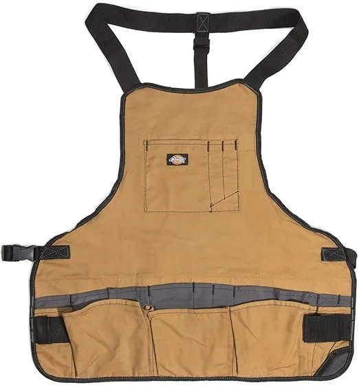 Dickies 16-Pocket Workshop Bib Apron, Durable Canvas Construction, Reinforced Edges, Adjustable Belt, Grey/Tan
