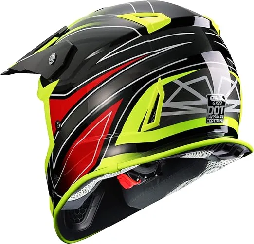 GLX GX23 Dirt Bike Off-Road Motocross ATV Motorcycle Full Face Helmet for Men Women, DOT Approved (Sear Yellow, X-Large)
