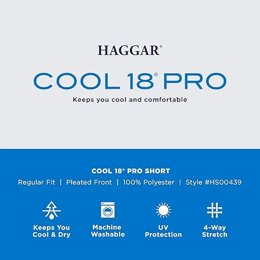 Haggar Men's Cool 18 Pro Straight Fit Pleated Front 4-Way Stretch Expandable Waist Short (Regular and Big & Tall Sizes)