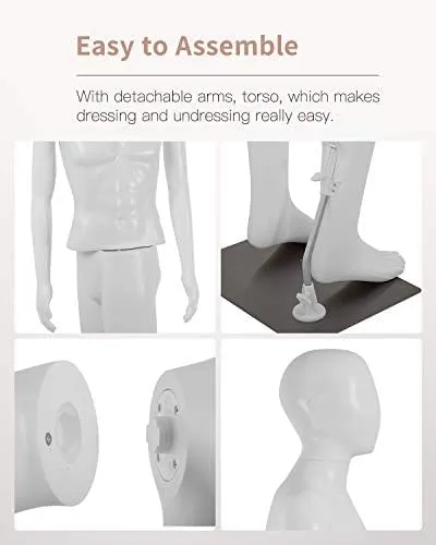 Male Mannequin Full Body Dress Form Sewing Manikin 73 Inch Adjustable Dress Model Mannequin Stand Realistic Mannequin Display Head Dress Mannequin Clothing Form Metal Base Stand