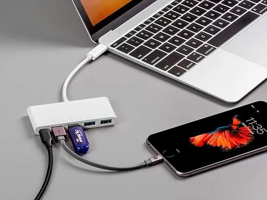 Monoprice USB-C Multiport Adapter - USB-A and USB-C Ports, Mirror Display, Up To 1080p @ 60hz, White - Select Series