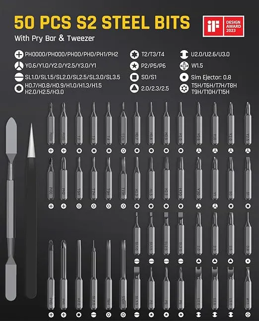 Fanttik E1 Max 3.7V Mini Electric Screwdriver, Precision Screwdriver Set, 50-in-1 Magnetic Bits, Magnetic Storage, 5/32''Hex, Electric Screwdriver for Electronics Phone Camera Laptop Watch - Silver
