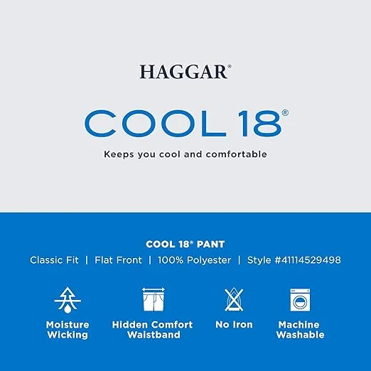 Haggar Men's Cool 18 Classic Fit Flat Front Hidden Expandable Waistband Casual Pant