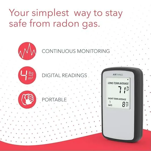 Corentium Home Radon Detector by Airthings 224 Portable, Lightweight, Easy-to-Use, (3) AAA Battery Operated, International Version, Bq/m³