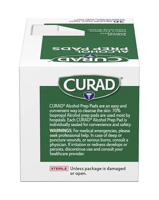 CURAD Medium 2-Ply Sterile Alcohol Prep Pads, Essential for First Aid Kits, 36/Box, Pack of 30