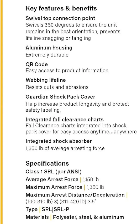 Guardian Fall Protection 10900 Halo Web SRL – 11 ft. Nylon Webbing with Carbineer, Swivel Top, Steel Snap Hook