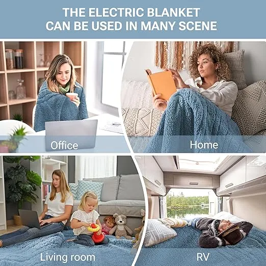 Sleep Philosophy True North Heated Electric Blanket for Cold Weather, Fast Heating, Cozy Sherpa Heated Blanket, Auto Shut Off, Virtually Zero EMF, 20 Heat Settings, UL Certified, Twin Blue