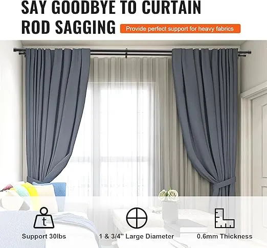 VEVOR Double Rod Curtain Rods, 72-144 inches(6-12ft) Adjustable Length, Black Double Curtain Rods with Cap Finials, 1" and 3/4" Diameter, Double Window Drapery Rod for Sheer and Blackout Curtains