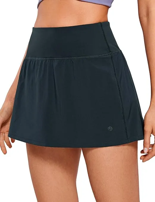 CRZ YOGA Pleated Tennis Skorts Skirts for Women with Pockets 13'' - High Waisted Golf Skirts Workout Casual Skirts