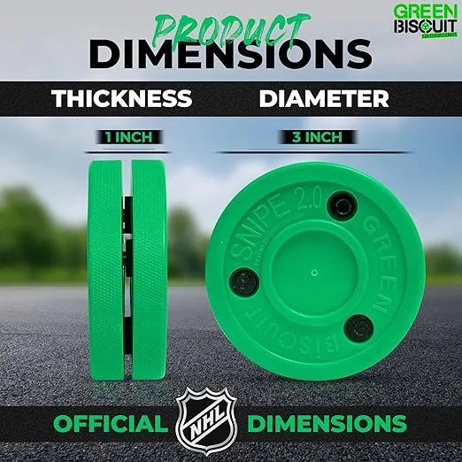 Green Biscuit 24 Pack New Snipe 2.0 Shooters Off Ice Hockey Puck- NHL Puck/GB Sticker- Street hockey Pucks- Official Standard Dimensions Diameter 3 Inch Width 1 Inch
