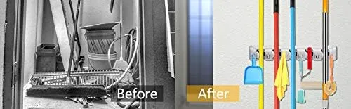 Magic Holder 5 Position Mop and Broom Holder, Floor Mop Holder, Broom Utility Holder, Storage Solutions and Organizers for Cleaning