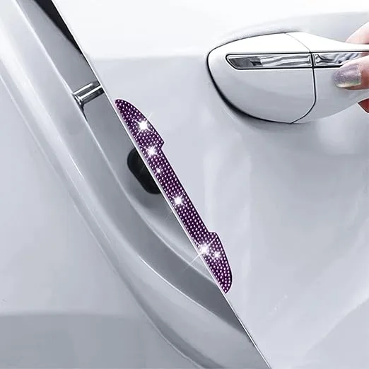 4 PCS Bling Rhinestone Car Door Handle Scratch Protector, Universal for All Cars, Vehicles, SUVs, Car Side Rearview Mirror, Car Door Edge Guard, Car Exterior Accessories for Women Men (Purple)