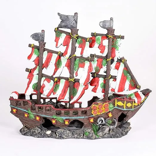 Penn-Plax Deco-Replicas Striped Sail Shipwreck Aquarium Decoration – Safe for Freshwater and Saltwater Fish Tanks – Large – 2 Pieces
