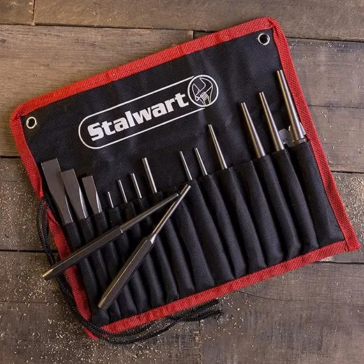 Punch And Chisel Set, 16 Pieces- Includes Taper Punches, Cold Chisels, Pin Punches, Center Punches, Chisel Gauge, and Storage Case- By Stalwart