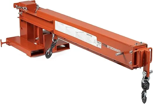 Titan Attachments Fork Mounted Jib Boom Crane Attachment, Manual Telescoping Boom Extends Up to 138â€, Pivots Up to 45 Degrees, 6,000 LB Lift Capacity, Two Swivel Hooks, Adjustable Hook Points