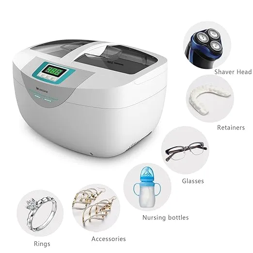 Ukoke UUC25W, Professional Jewelry Timer, Portable Household Ultrasonic Cleaning Machine, Eyeglasses Denture Cleaner, 2.5 L, Green