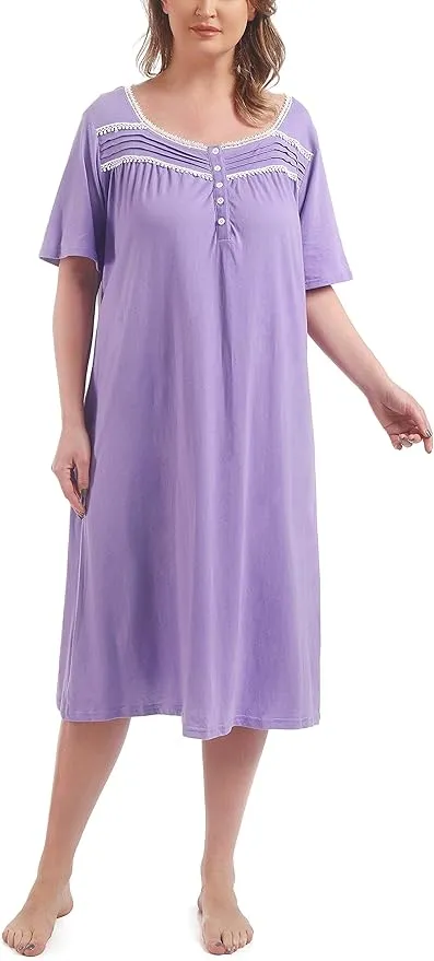 100% Cotton Nightgowns for Women Plus Size Nightgowns Soft Cotton Ladies Nightdress Sleepwear