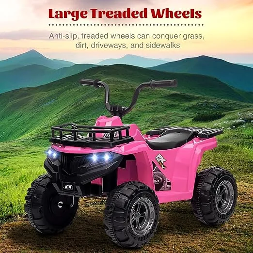Hetoy 12V Kids Ride On Electric ATV, Kids 4 Wheeler Quad ATV Play Car with High/Low Speed, Treaded Tires, Rubber Handles, Electric Ride On Toy, Led Light, Gift for Boys & Girls