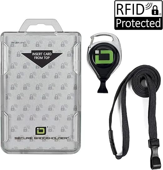 ID Stronghold Secure Badge Holder Duolite - Shielded 2 Card ID Badge Holder with Lanyard and Retractable Reel - PIV, CAC and Work Cards