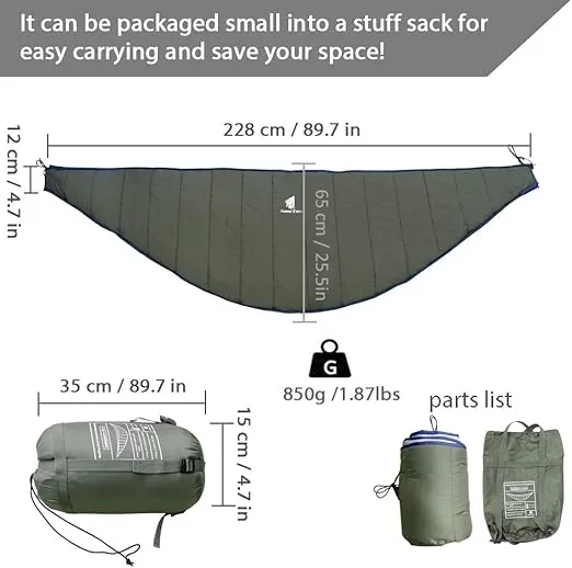 GEERTOP Ultralight Hammock Underquilt for Camping Full Length Camp Hammock Underquilts Warm 3-4 Seasons Essential Outdoor Survival Gear for Hiking Backpacking Travel
