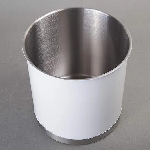 Creative Home Heavy Gauge Weighted Base Stainless Steel Tool Crock Utensil Holder Flatware Organizer, Extra Large, 7" Diam. x 7" H, White