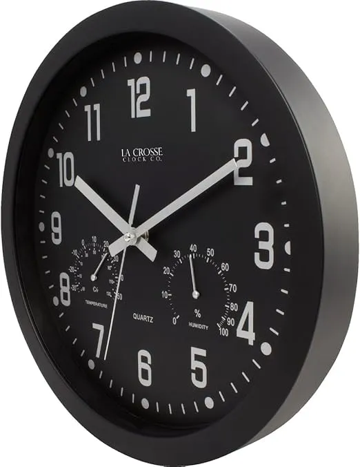 La Crosse 404-2631 12" Black Analog Clock with Temp & Humidity