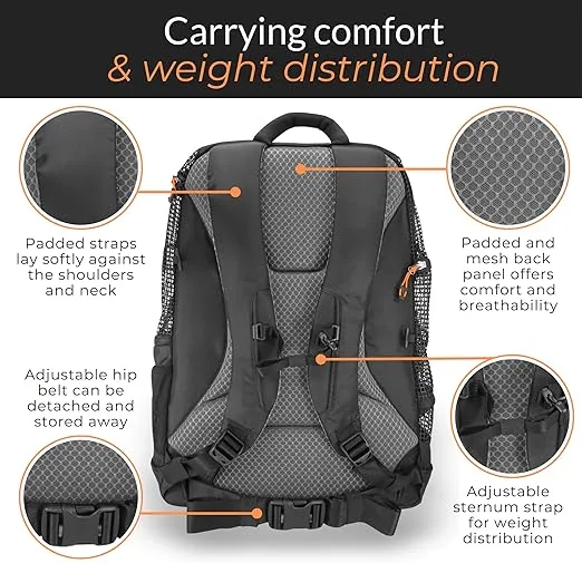 DJANGO Dog Carrier Backpack—Modern Pet Carrier Backpack for Dogs and Cats with Large Mesh Panels, YKK Locking Zippers, Multiple Zipper Pockets & Laptop Pocket—For Hiking, Commuting, Outdoor Adventures