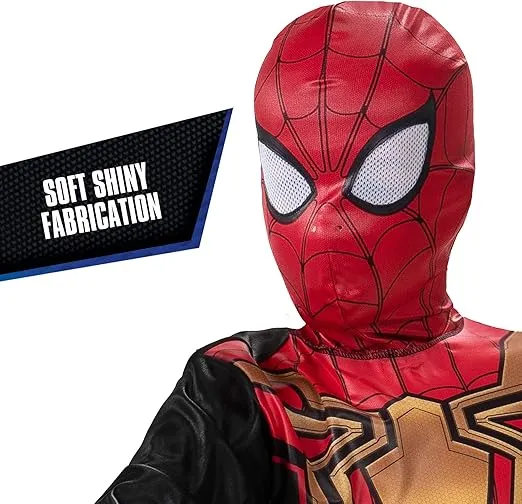 Marvel Integrated Spider-Man Official Youth Halloween Costume - Premium Quality Printed Jumpsuit with Pull On Fabric Mask